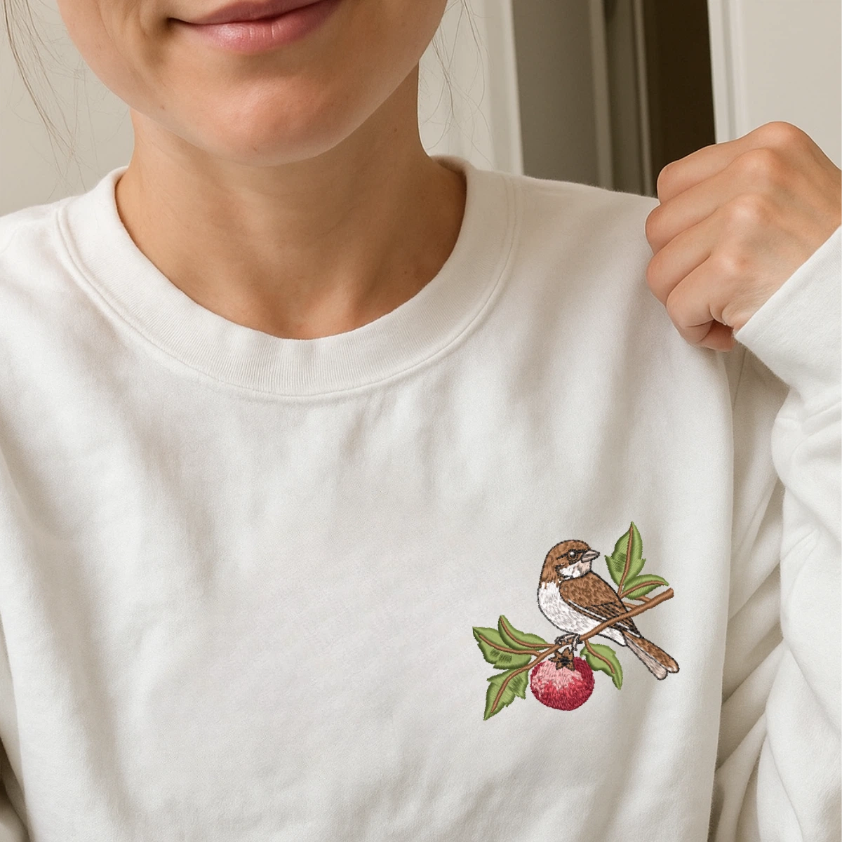 Vintage embroidered bird cozy sweater