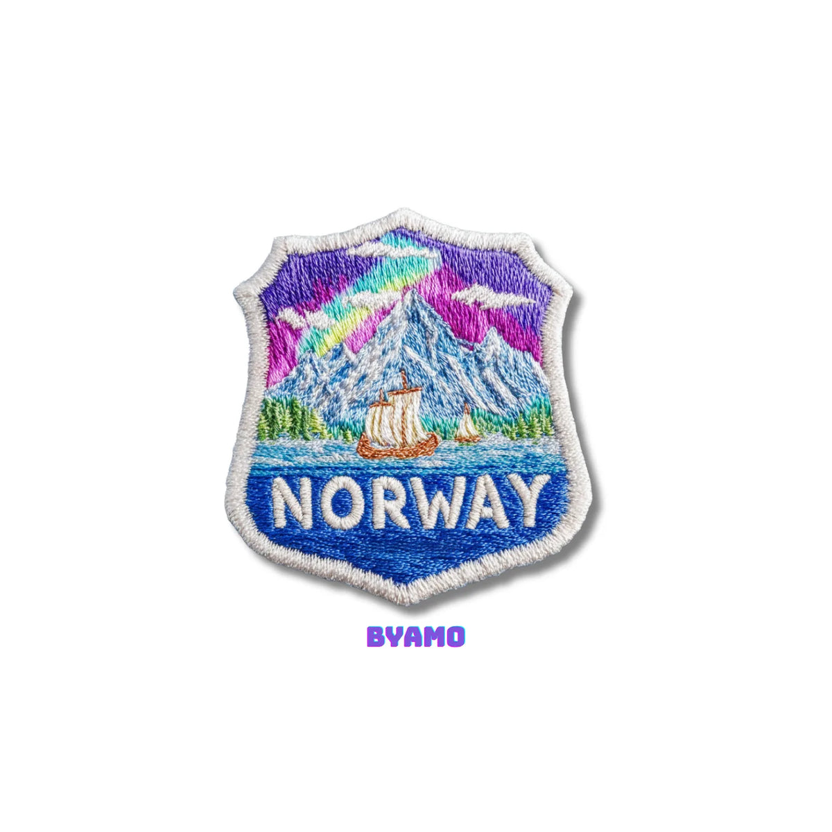 Norway Northern Lights Viking Ship Embroidered Patch - product photo