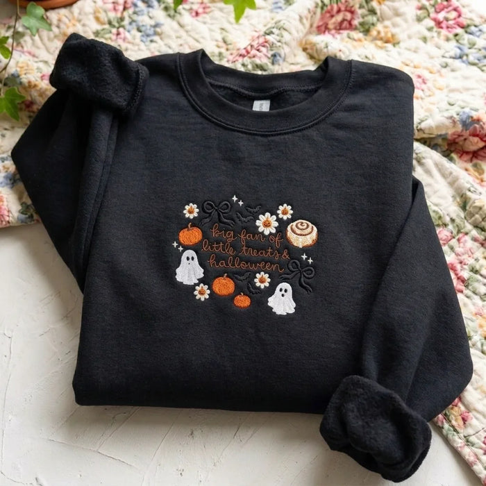 Coquette Halloween Ghost & Bow Embroidery Crewneck