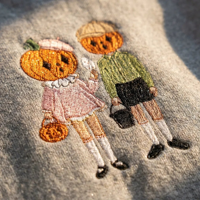 Vintage Pumpkin Head Embroidered Sweatshirt - Retro Halloween Crewneck