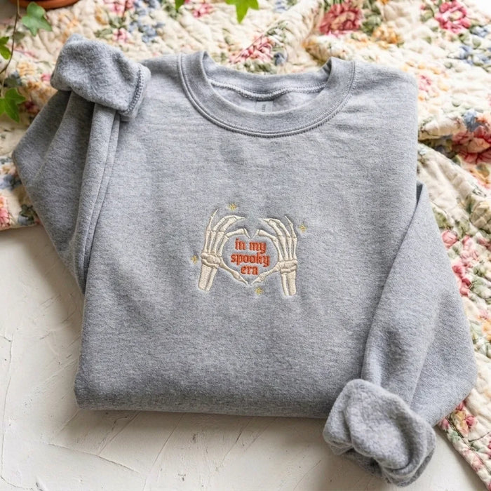 Skeleton Heart Hands Embroidered Crewneck | In My Spooky Era