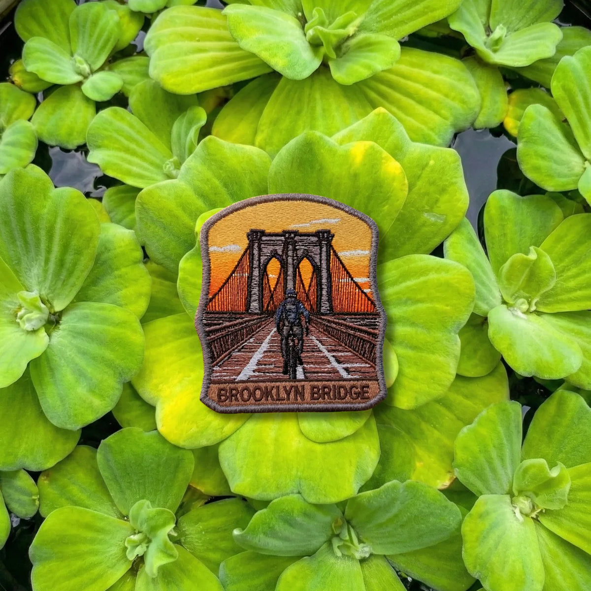 Brooklyn Bridge New York Sunset Cyclist Embroidered Patch - product photo 1