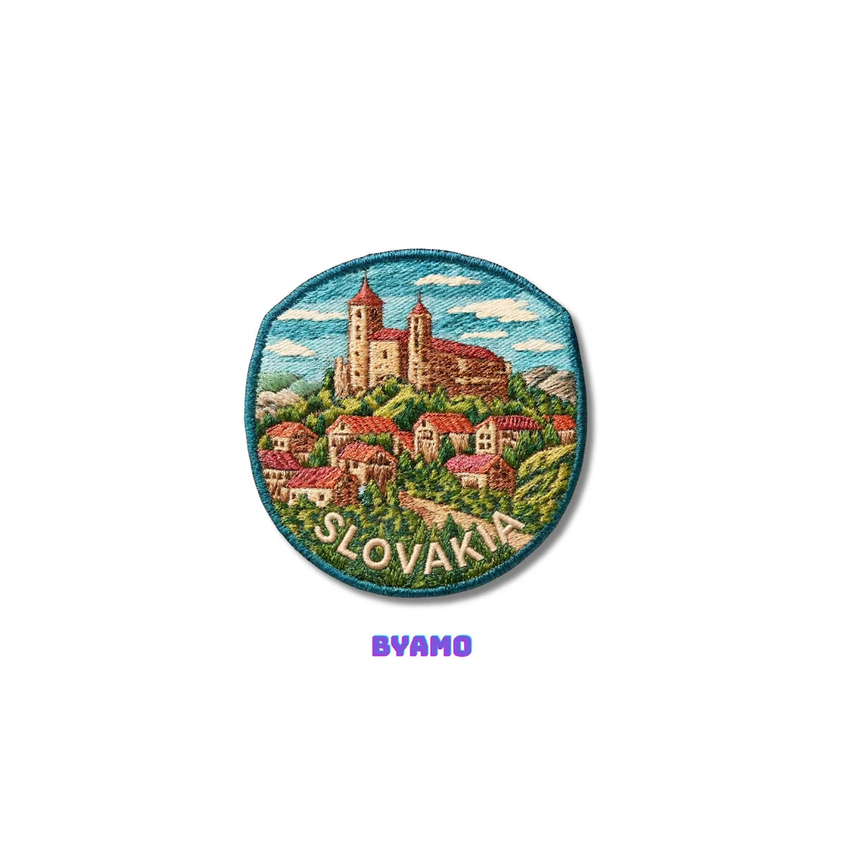 Slovakia Historic Village Castle Landscape Embroidered Patch - product photo 1