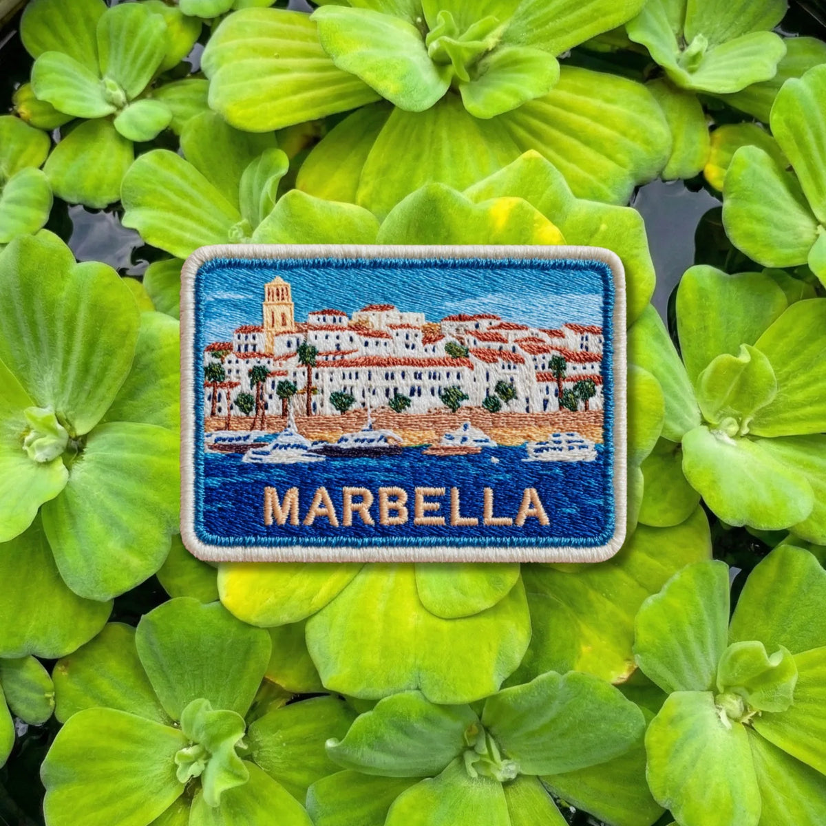 Marbella Spain Coastal Town and Marina Embroidered Patch - product photo 1