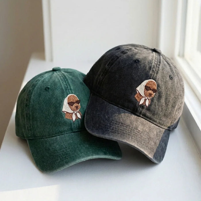 Cool Babushka Poodle Embroidered Hat - Vintage Washed Dad Hat