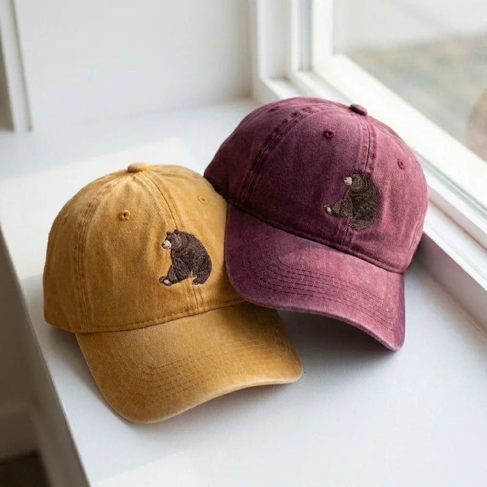 Vintage Brown Bear Hat - Distressed Charcoal Dad Hat