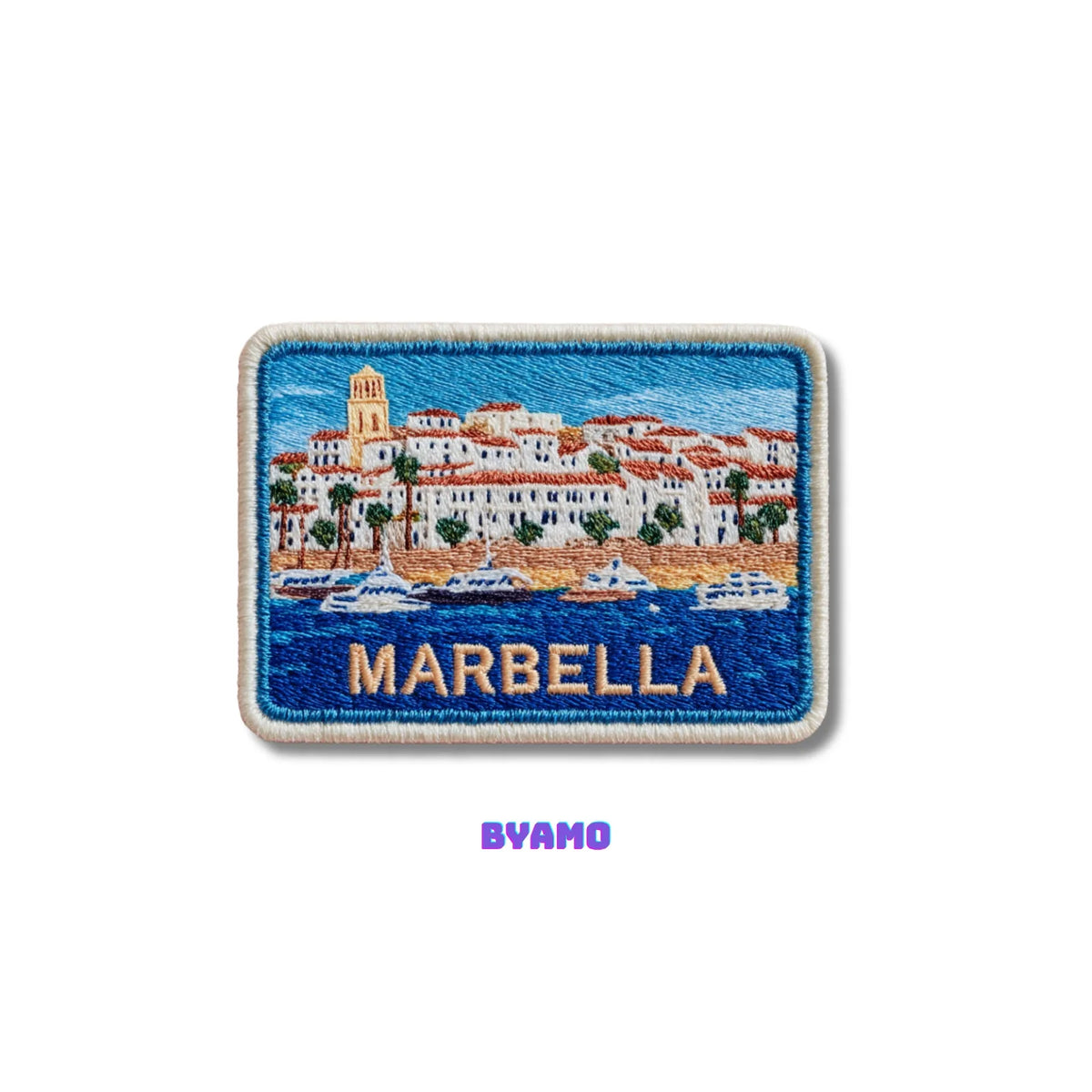 Marbella Spain Coastal Town and Marina Embroidered Patch - product photo 2