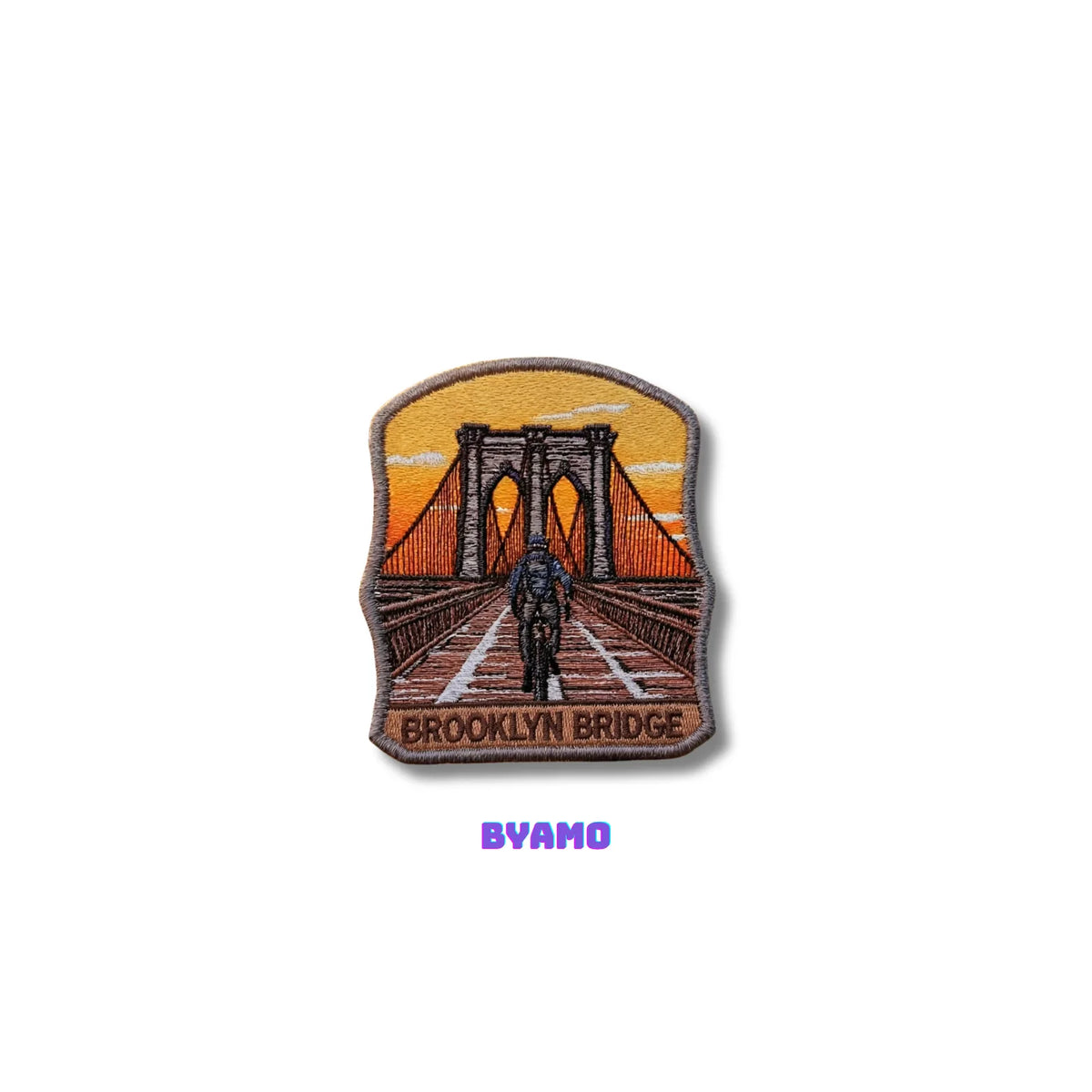 Brooklyn Bridge New York Sunset Cyclist Embroidered Patch - product photo 2