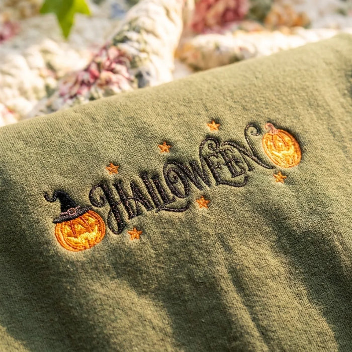 Spooky Season Witch Hat & Pumpkin Crewneck Sweater - product photo 2