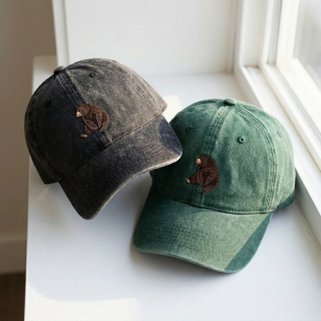 Vintage Brown Bear Hat - Distressed Charcoal Dad Hat - product photo 2