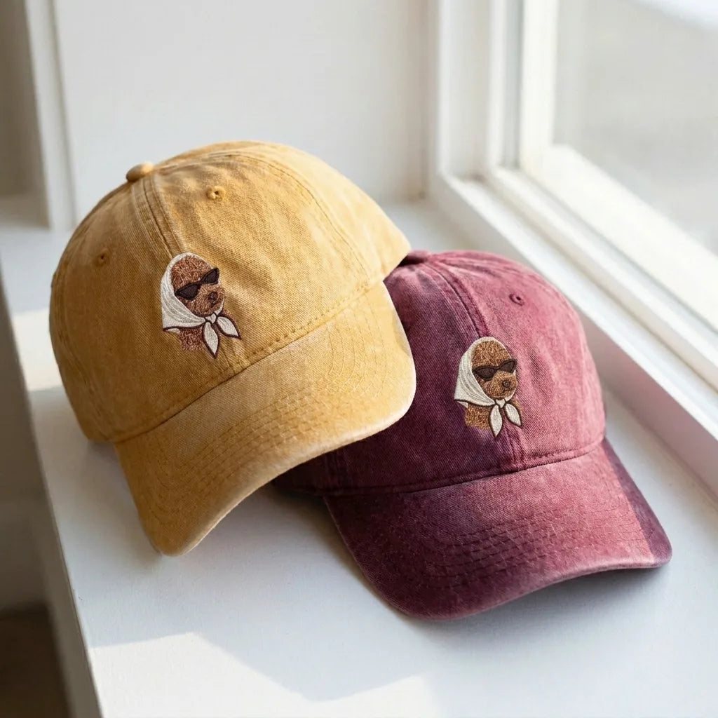 Cool Babushka Poodle Embroidered Hat - Vintage Washed Dad Hat - product photo 2
