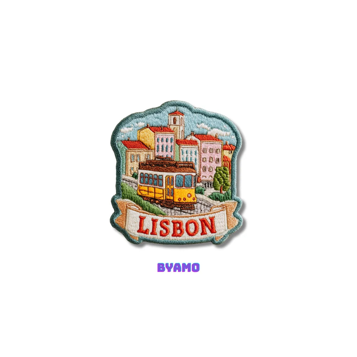 Lisbon Portugal Yellow Tram Cityscape Iron On Patch - product photo 2