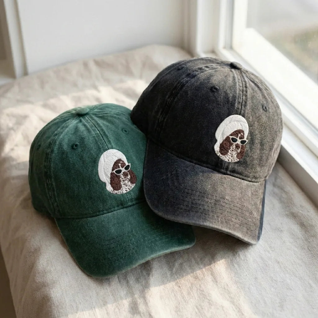 Dog in Towel & Sunglasses Cap - Faded Black Baseball Hat - product photo 3