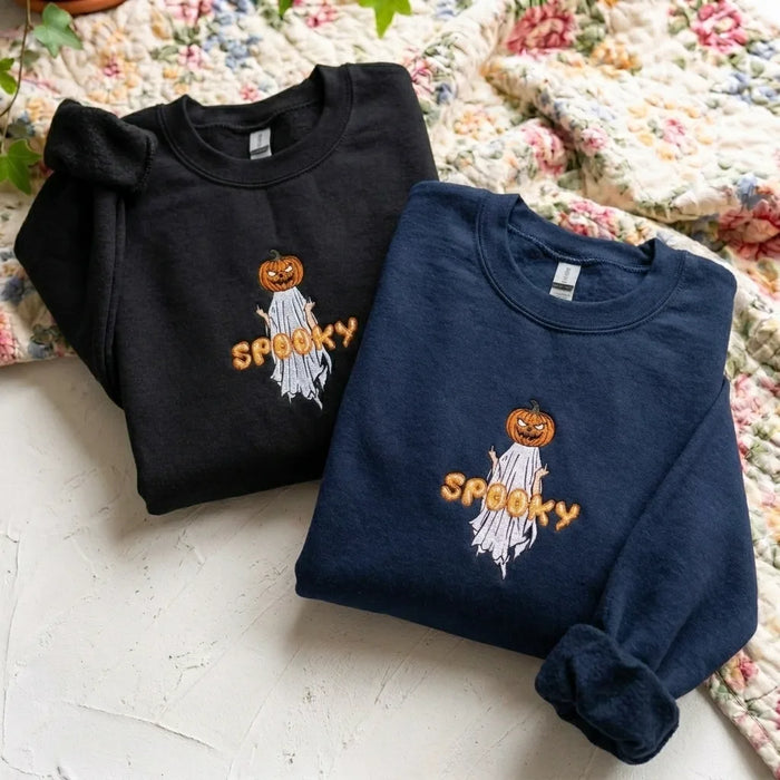 Funny Spooky Ghost Pumpkin Embroidered Sweatshirt