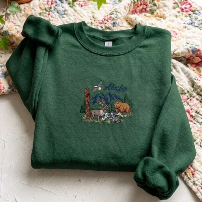 Alaska Wilderness Embroidered Sweatshirt | Nature Wildlife Crewneck