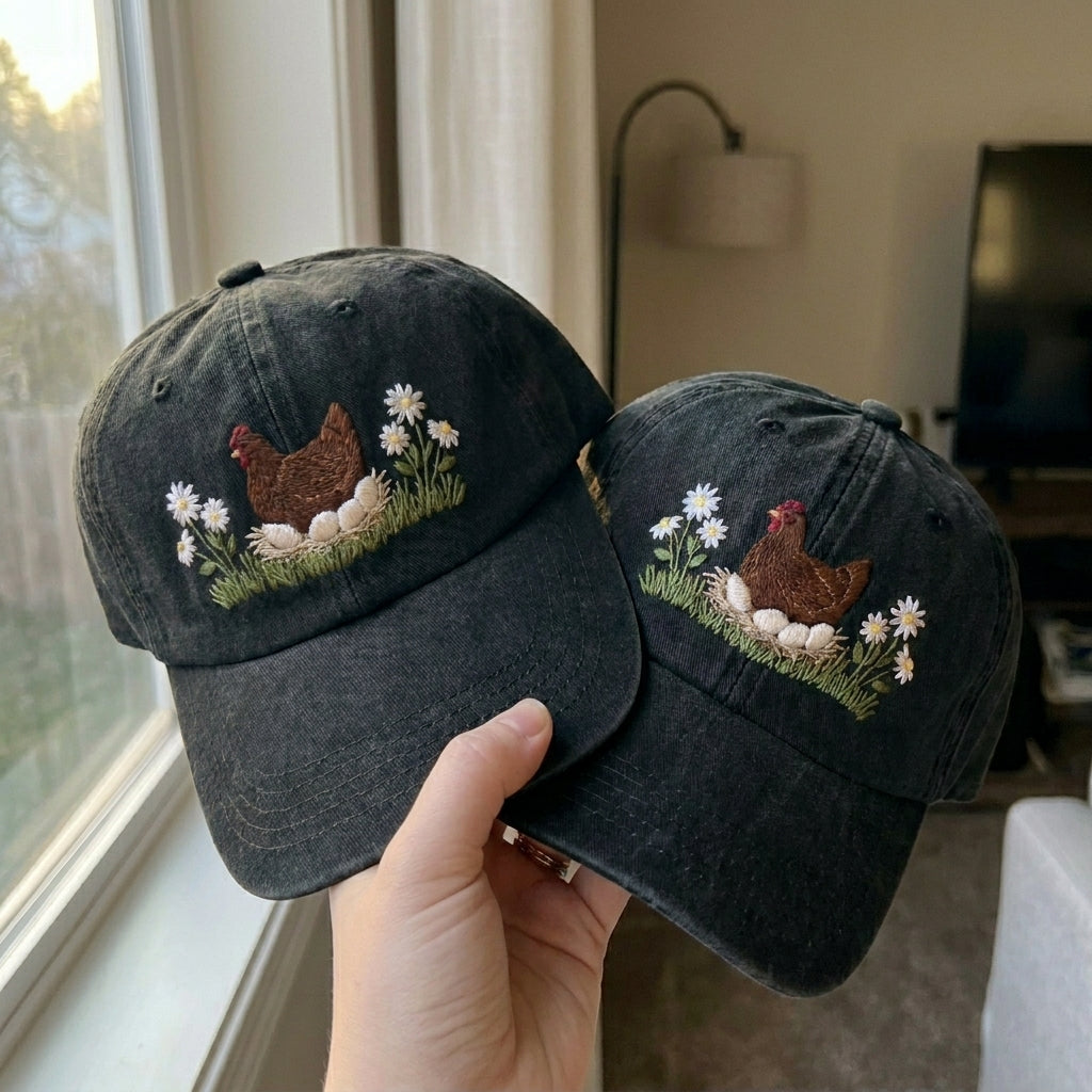 Cute Chicken Trio Embroidered Cap – Trendy Farmhouse Style - photo 1