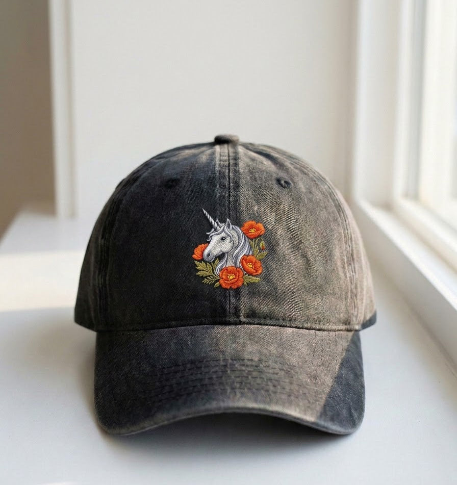 Unicorn and Poppy Embroidered Cap - view 3