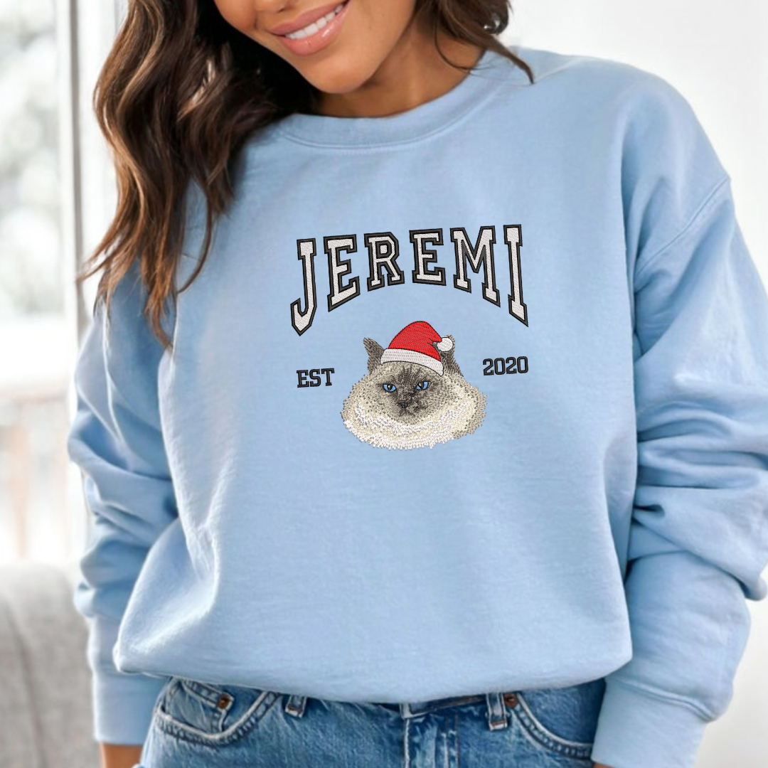 Custom Cat Hoodie Embroidered Cat Name, Personalized Pet Face Sweatshirt from Your Photo – Custom Pet Apparel