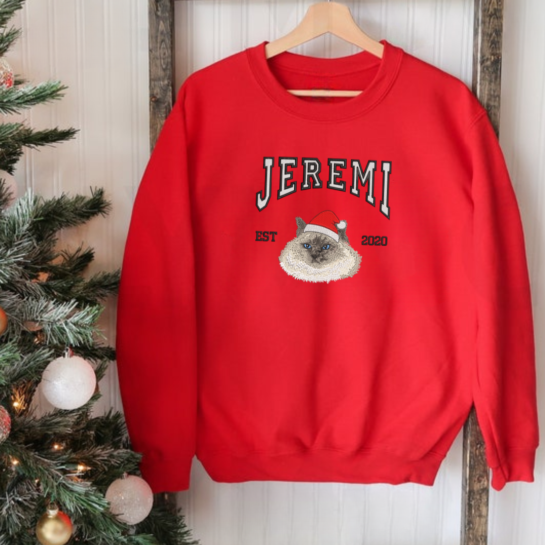 Custom Cat Hoodie Embroidered Cat Name, Personalized Pet Face Sweatshirt from Your Photo – Custom Pet Apparel