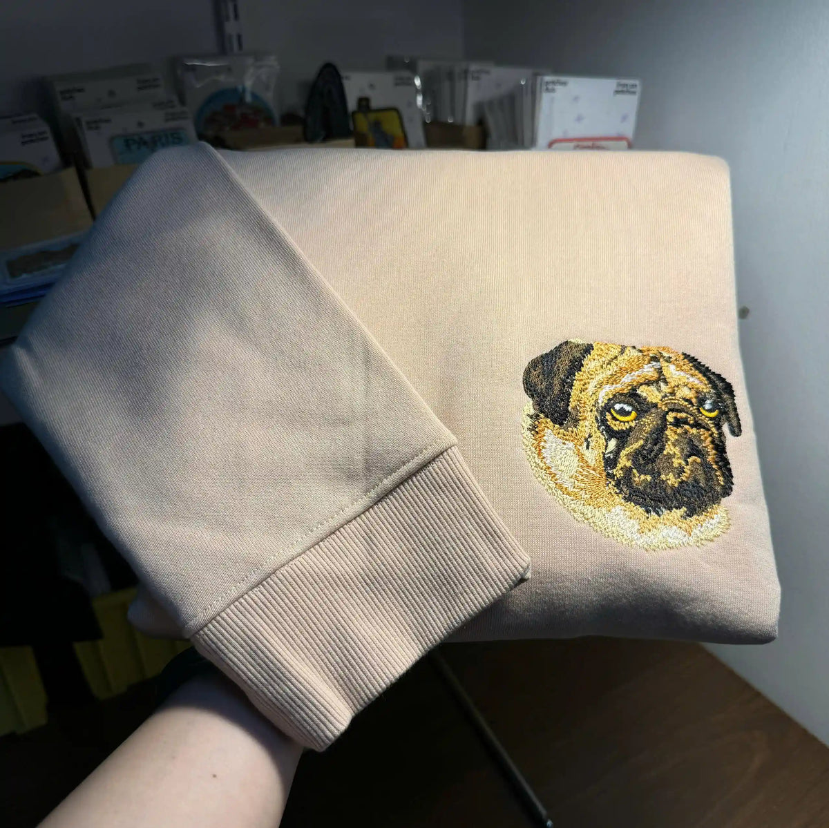 cute pug embroidered crewneck gift for dog lovers