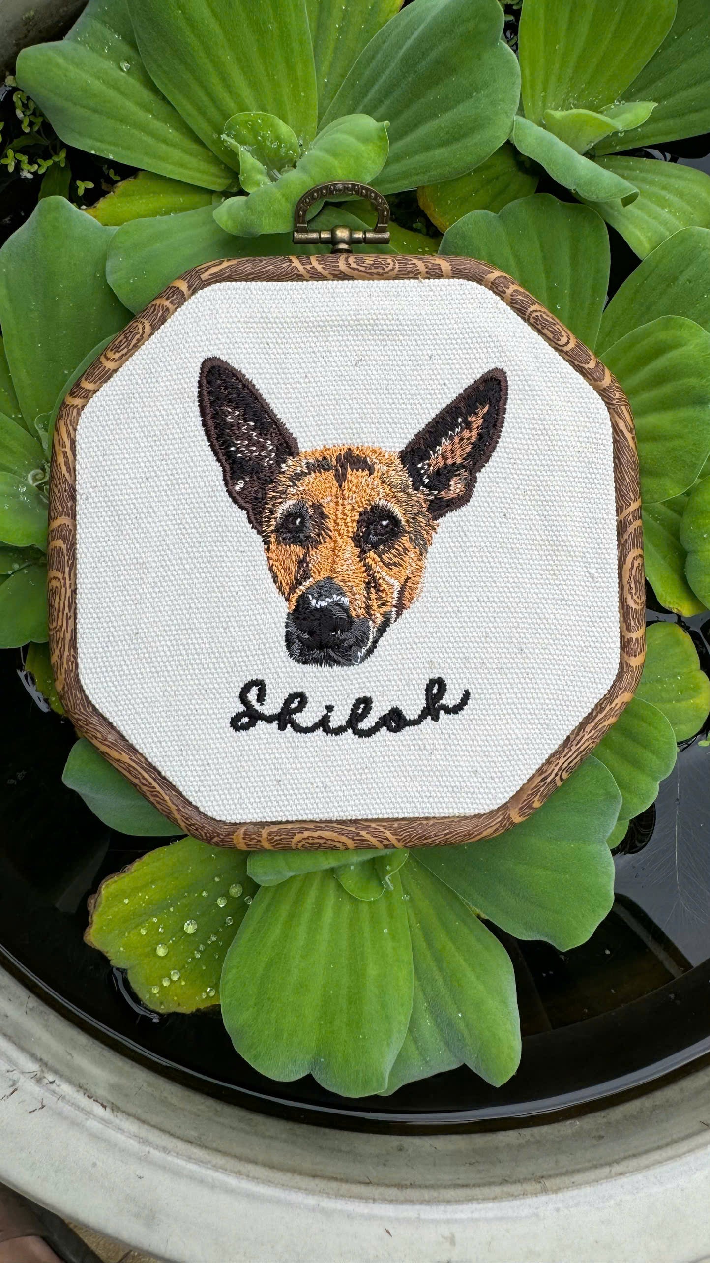 dog cat embroidered portrait hoop rustic wall decor