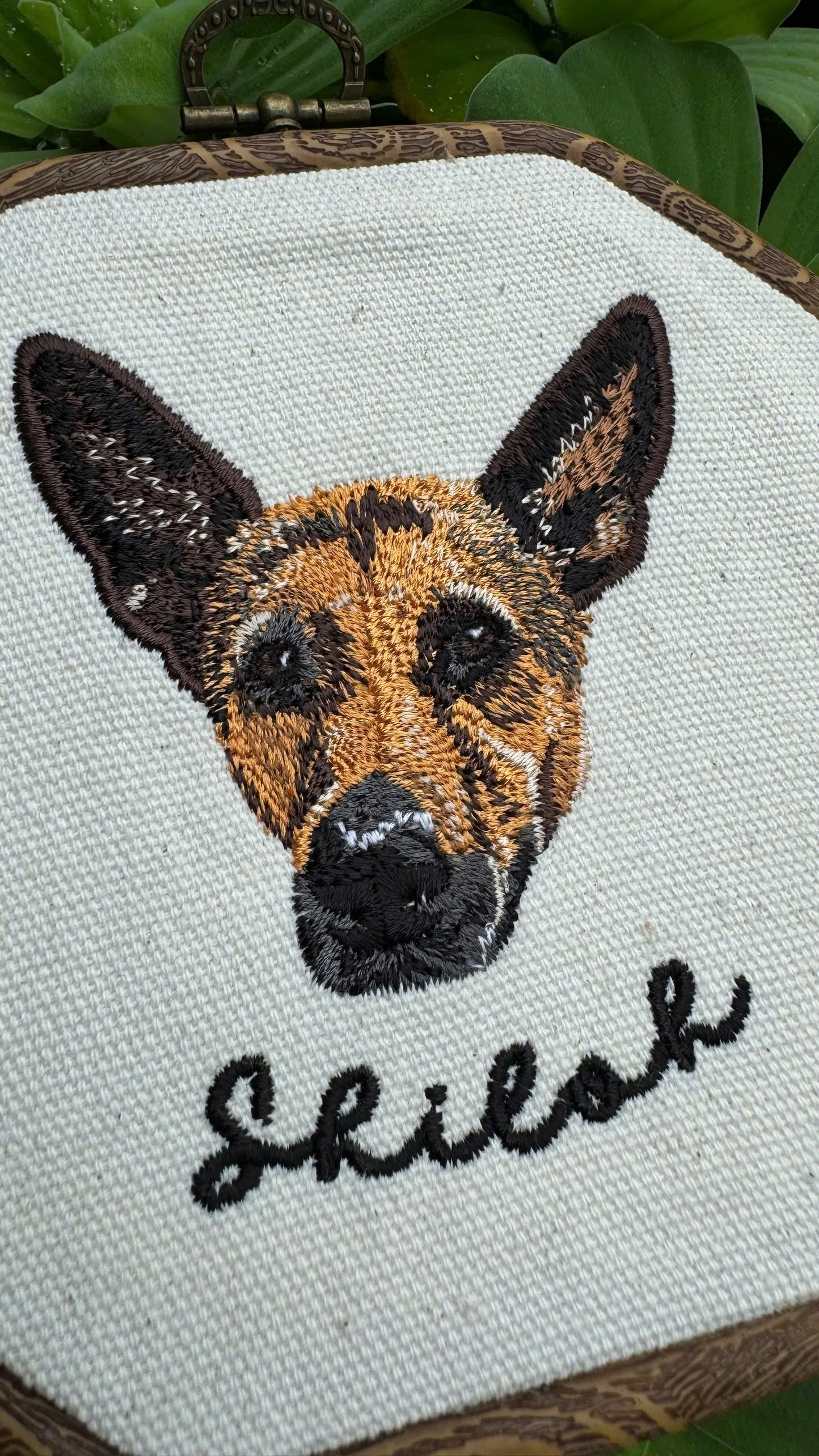 embroidered pet face hoop wall art handmade