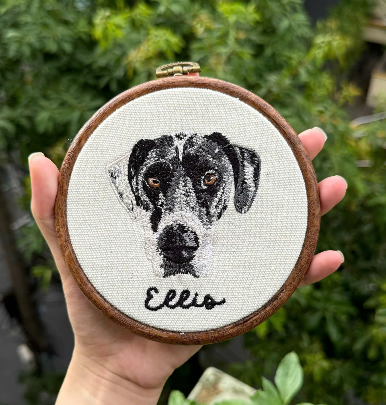 embroidered wall art personalized dog portrait hoop