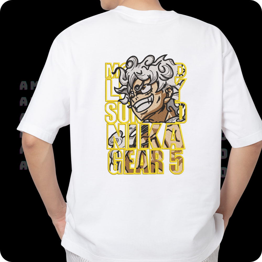 Luffy Nika Gear 5 Embroidered T-Shirt, Hoodie & Sweater – Anime Streetwear for Otaku Fans