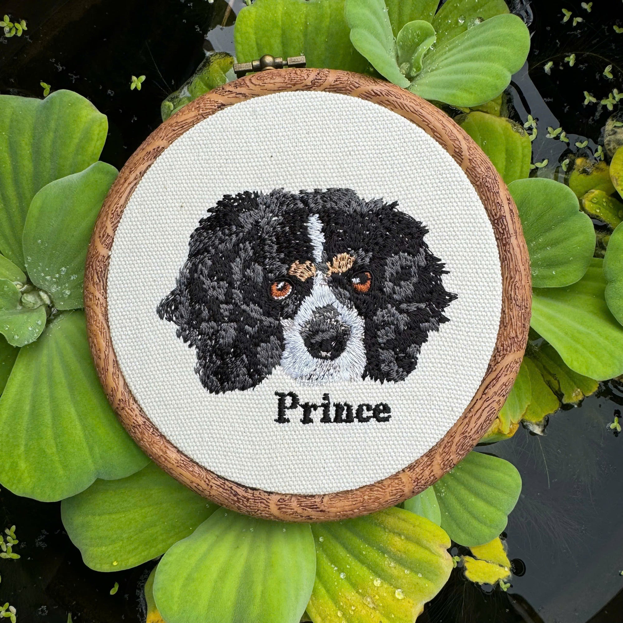 personalized cat embroidered Christmas hoop rustic style