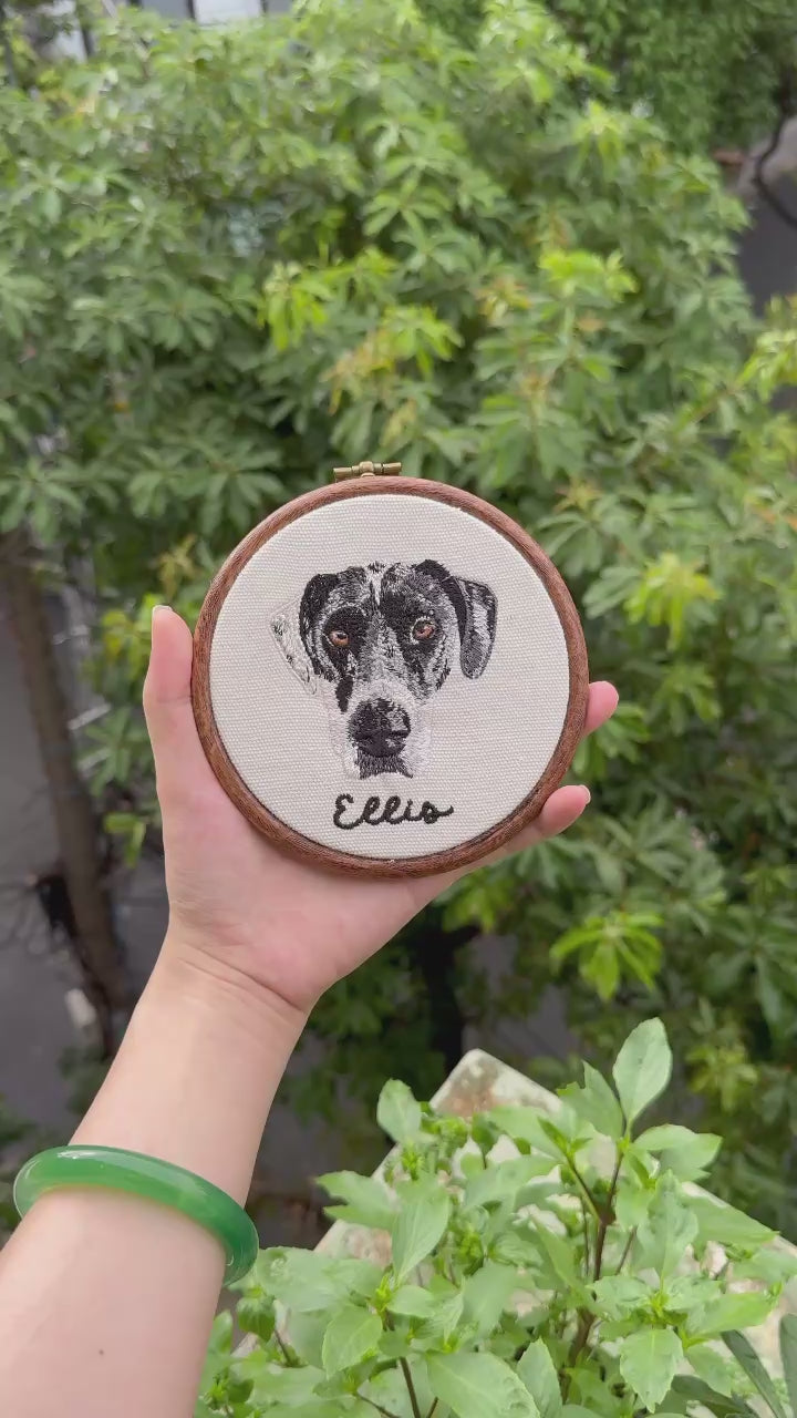 dog cat embroidered portrait hoop rustic wall decor