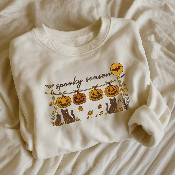 Spooky Season Embroidered Halloween Sweatshirt (Unisex) β Black Cat & Pumpkin Pullover