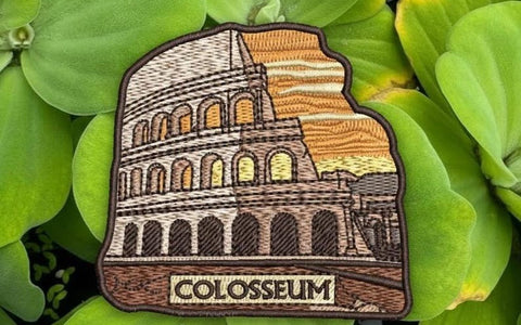Embroidered Colosseum travel patch ready to iron onto a jacket