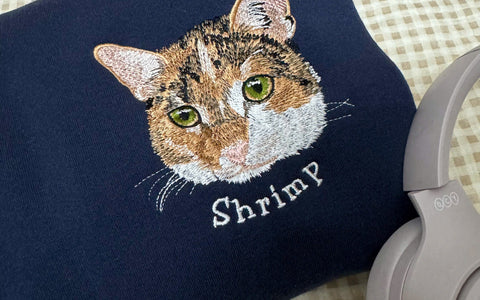 Custom embroidered pet portrait sweatshirt stitched from a customer photo
