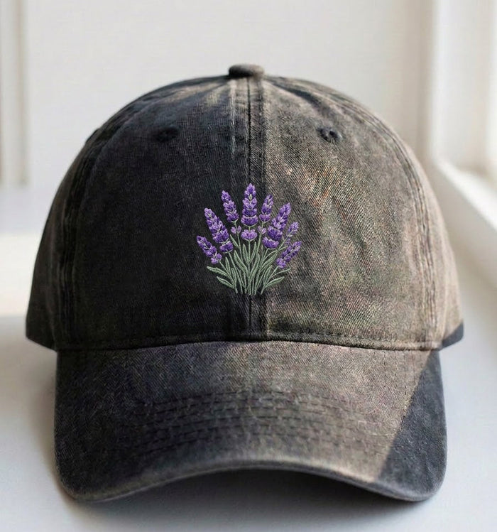 Lavender Embroidered Cap – Washed Dad Hat