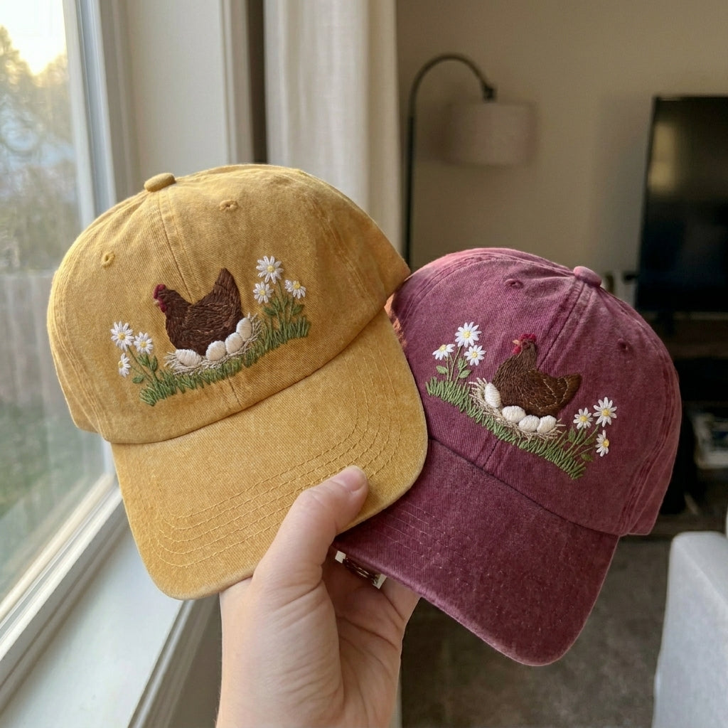 Cute Chicken Trio Embroidered Cap – Trendy Farmhouse Style - photo 2