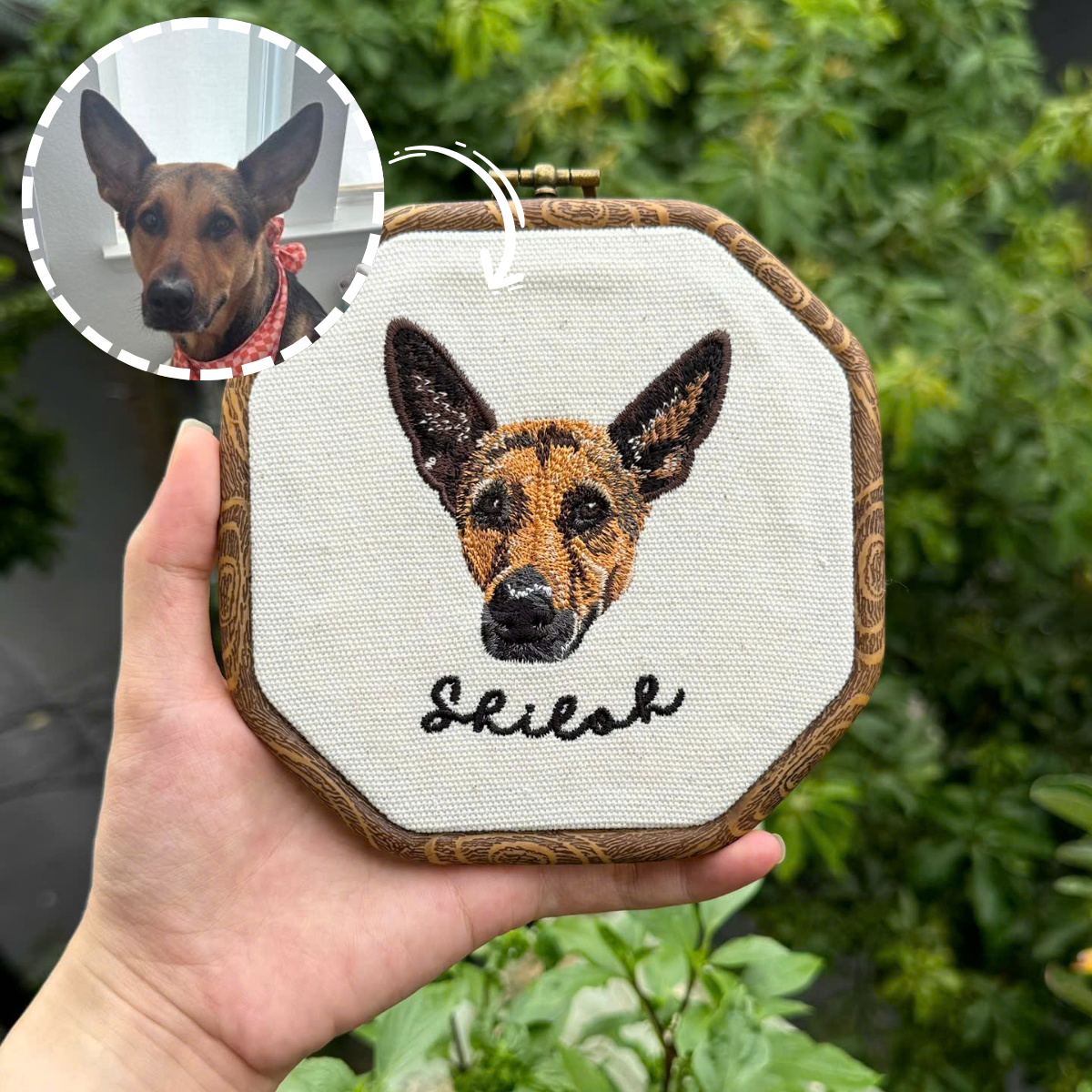 Custom Pet Embroidery Hoop – Personalized Dog or Cat Portrait – Wall Art – Pet Memorial Gift – Machine Embroidered Wall Decor