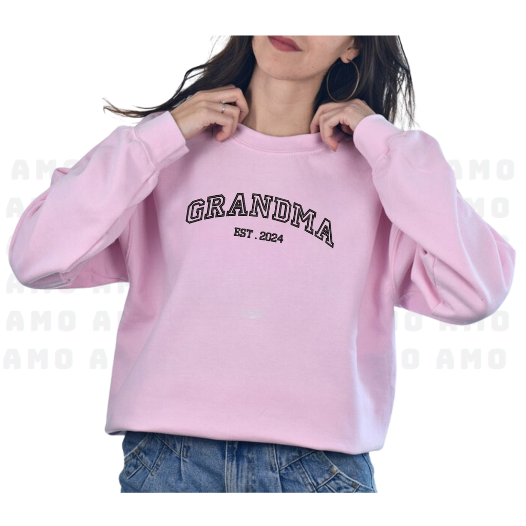 Custom Grandma Sweatshirt With Date – Personalized Embroidered Gift