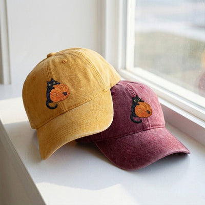 Cat and Pumpkin Embroidered Cap – Trendy Streetwear Style