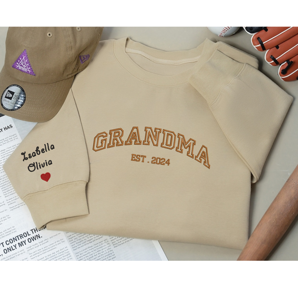 Custom Grandma Sweatshirt With Date – Personalized Embroidered Gift
