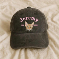 Custom embroidered pet portrait hat with cat face on dad cap