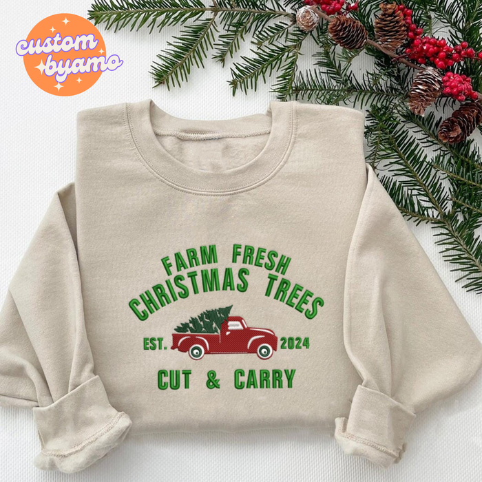 Christmas Tree Farm Embroidered Sweater