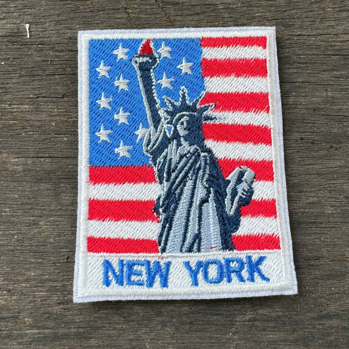 New York embroidery patch featuring Statue of Liberty and American flag