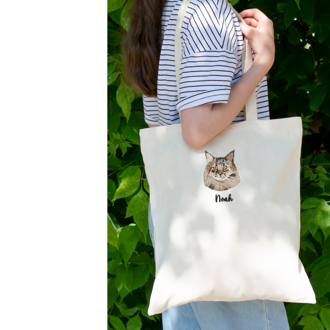 Custom Tote bag Embroidered Portrait from Photo