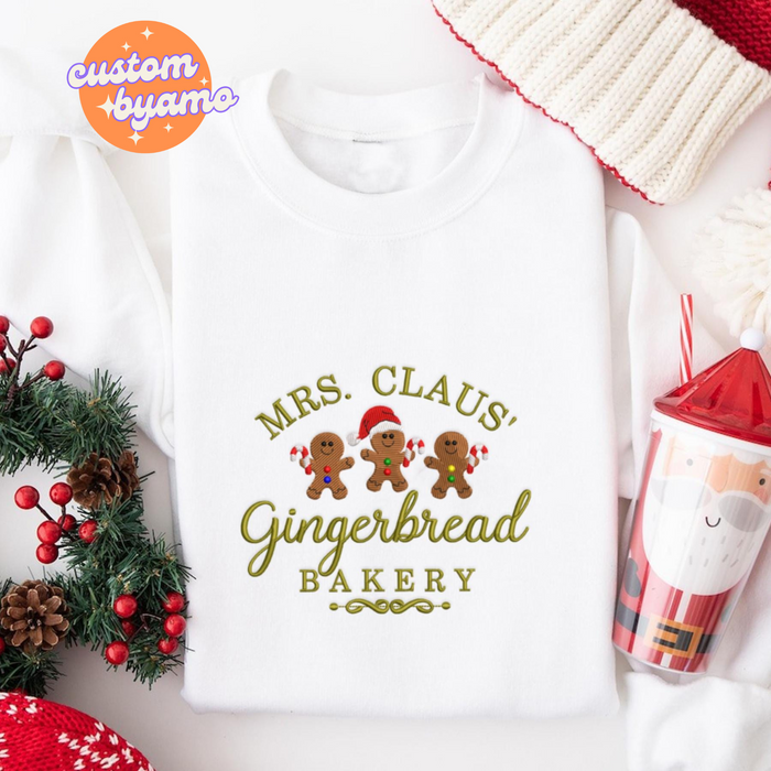 Mrs. Clause's Gingerbread Bakery Embroidered Sweater