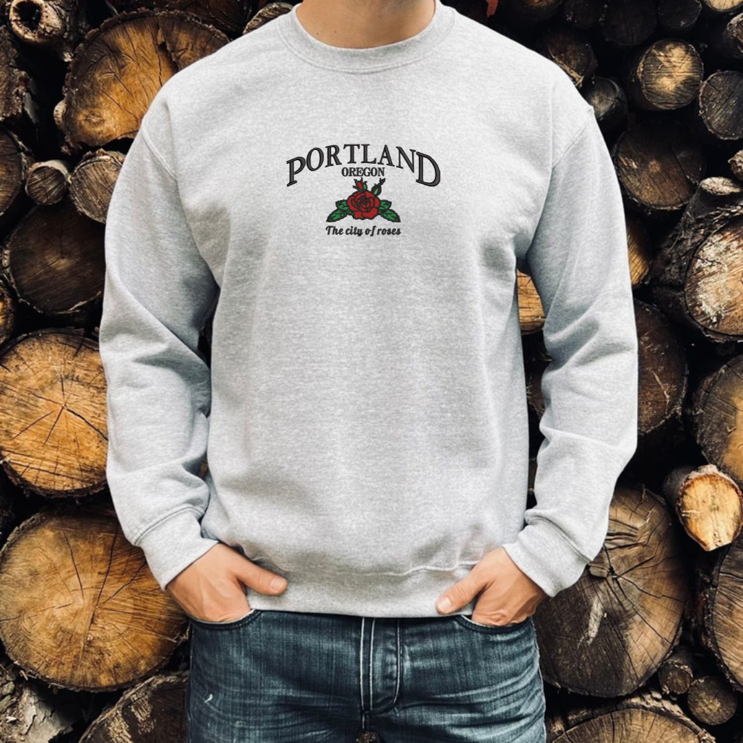 Portland Oregon The city of roses Embroidered Sweatshirts