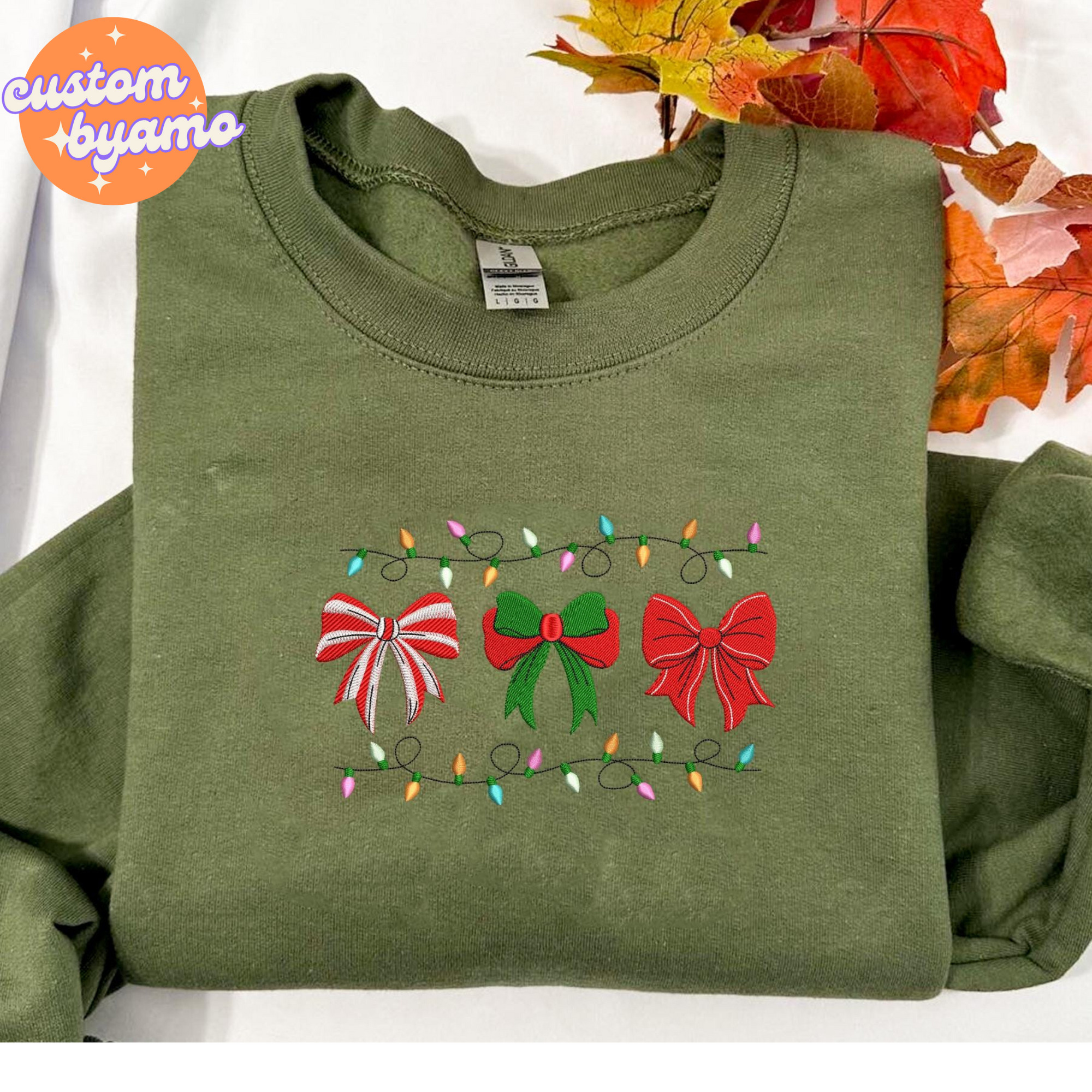 Christmas Coquette Bow  Embroidered Sweater/Hoodie