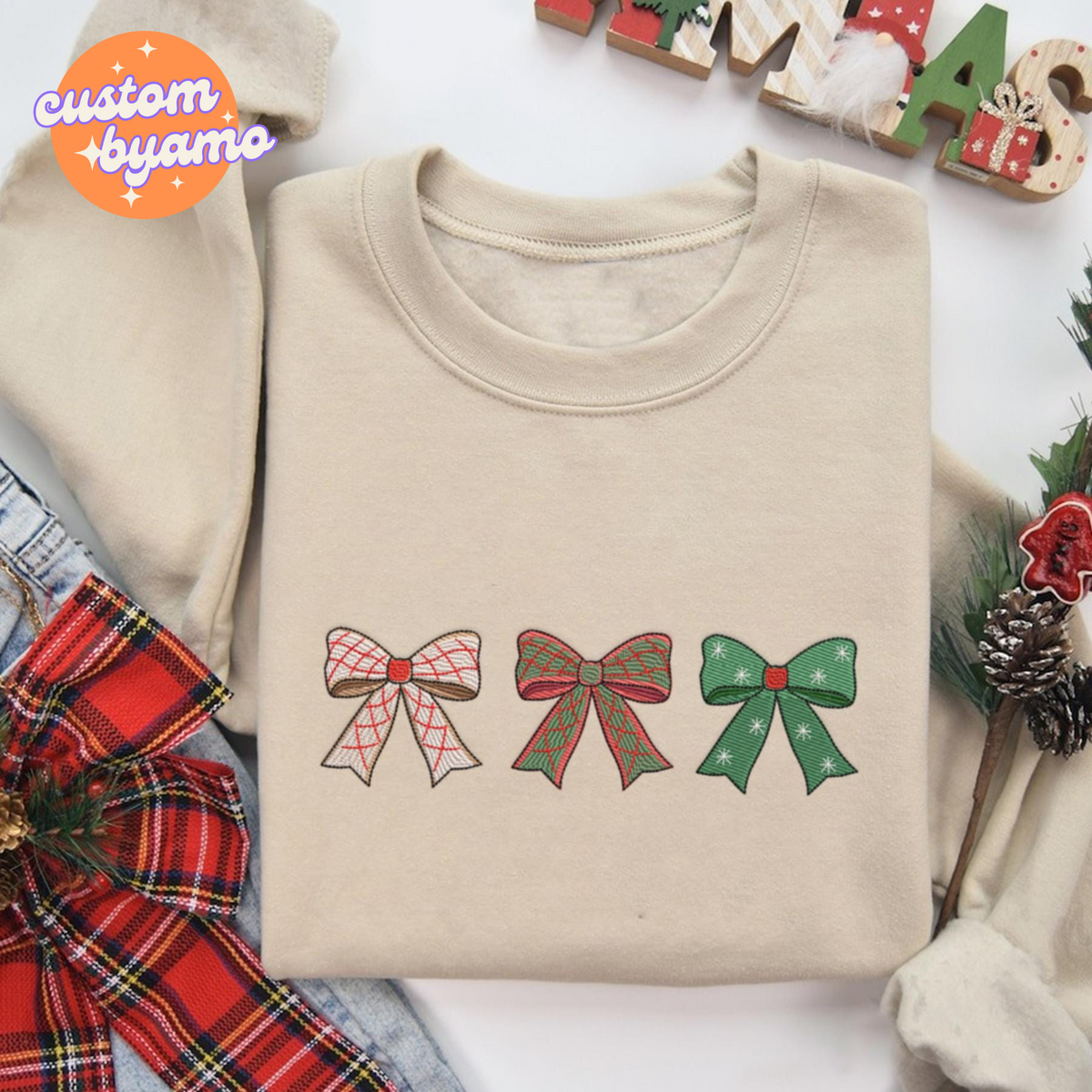Christmas Coquette Style Embroidered Sweatshirt