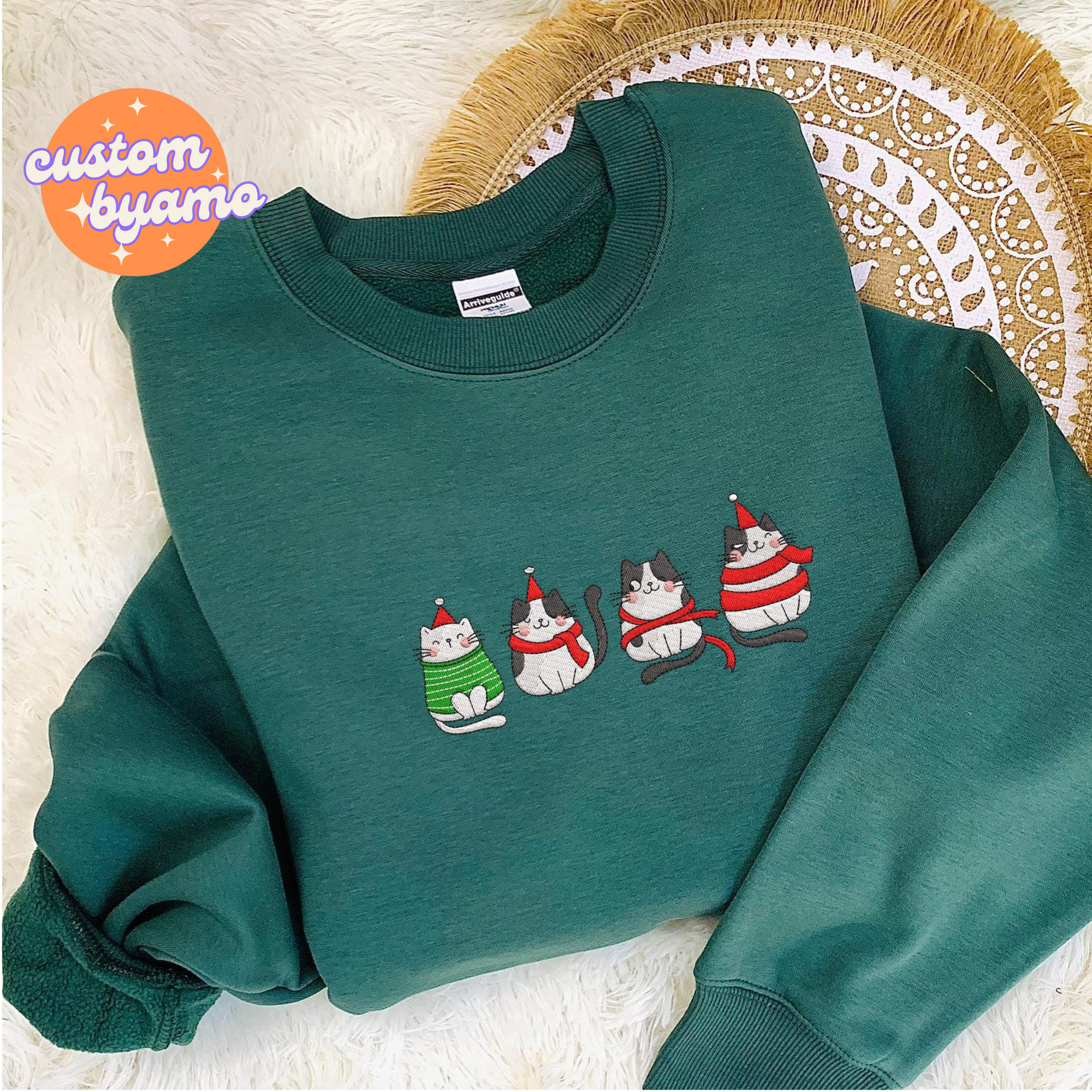 Christmas Cat Embroidered Sweater/Hoodie