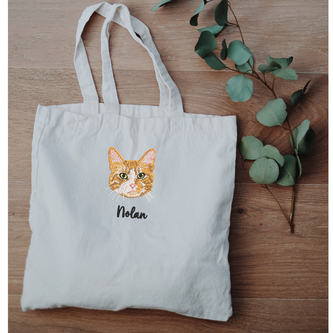 Custom Tote bag Embroidered Portrait from Photo