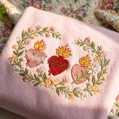 Flame Heart Embroidered Sweater – Trendy & Comfortable